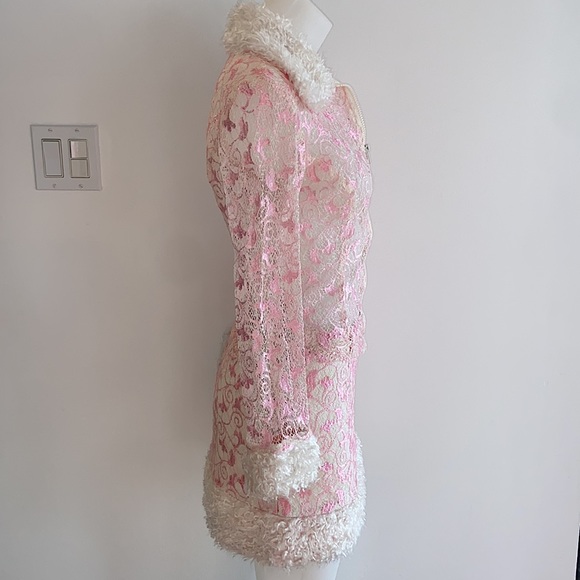 90s Vintage Pink & White Lace With Fur Set - Picture 9 of 12